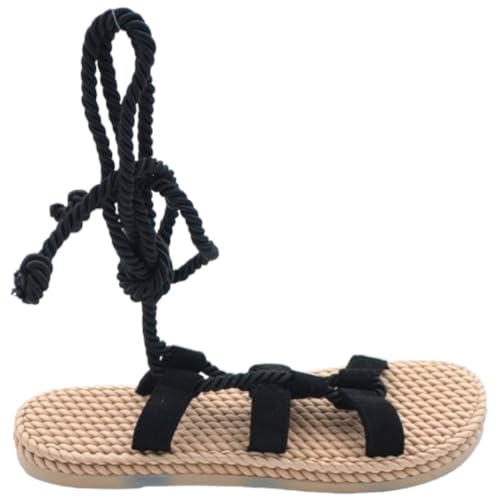 Sandali Bassi Donna Neri Lacci alla Schiava al Polpaccio con