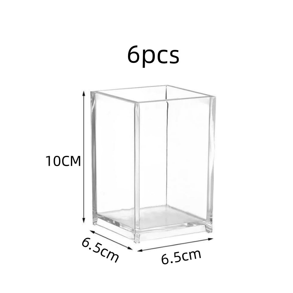 6 unidades de acrílico portalápices, 10 x 6,5 x 6,5 cm, soporte para lápices, escritorio, transparente, para lápices, maquillaje, pinceles, organizador para oficina, escuela, hogar