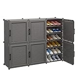 MAGINELS Portable Shoe Rack, 36-Pair DIY Shoe Storage Shelf Organizer, Plastic Shoe Organizer for Entryway, Shoe Cabinet with Doors, Grey