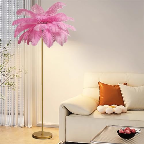 Lámpara de pie moderna de plumas rosa regulable para dormitorio y salón