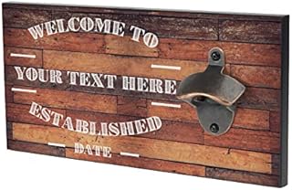 Bang Tidy Clothing Personalised Bottle Opener Wall Mounted Wooden Bar Sign Plaque - Bar Accessories for Home Pub Man Cave - Beer Gifts for Him Dad - 30 cm x 15 cm x 1.5 cm - WS-A1273 - ADD YOUR TEXT
