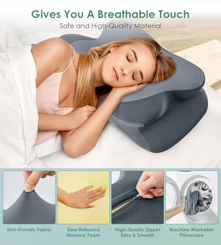 Image of DONAMA Cervical Pillow for Sleeping, Contour Memory Foam Pillow for Neck and Shoulder Support, Ergonomic Neck Pillow for Side Back Stomach Sleepers, Bed Pillows with Cooling Pillowcase