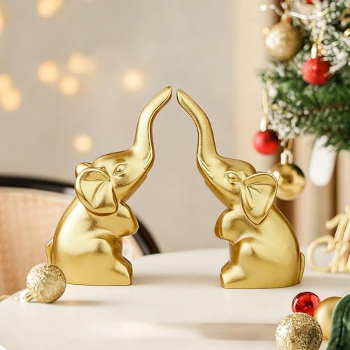 DUQGUHO Mini Gold Elephant Gifts for Women Modern Style Small Golden Animal Statue 2PCS Elephant Decor for Desk Shelves 3.5Inch