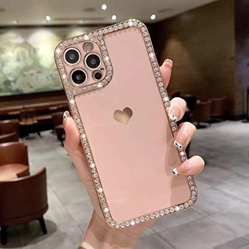 Coque en diamant pour iPhone 12 Pro chic et brillante avec finition de luxe rose