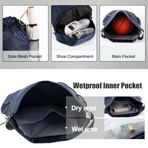 Image of 6 Pcs 6 Pcs Gym Drawstring Backpack Bulk for Men, Grey, Navy Blue | Drawstring Closure, with Shoe Compartment, Wet Proof Pocket, Lightweight, Durable Build, Gym Practice & Game-day Ready