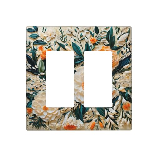 Decorative Outlet Covers Rustic Big Flowers Abstract Floral 2 Gang Wall Plate Double Rocker Two Switch Wall Cover Plate Light Switch Cover Plate Faceplate for Country Bedroom Home Decor