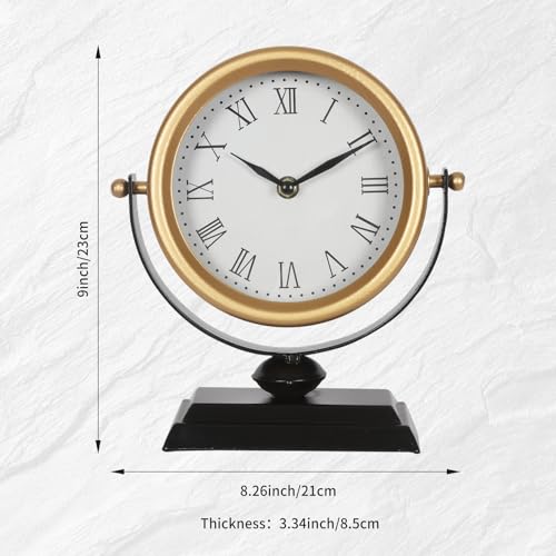 Desk Clock - Classic Vintage Clock and Decorative Shelf Decor,Silent Non-Ticking Clock with Distressed Metal Frame for Office, Living Room or Bedroom - Image 4