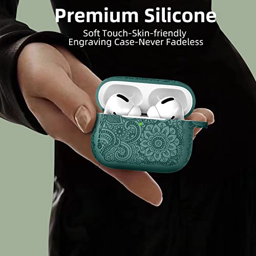 Lerobo Flower Engraved Case Compatible With Airpod Pro 2 Case Cover, Cute Soft Silicone Skin Cover Full Protective Case For Apple Airpods Pro Case 2Nd/1St Generation Front Led Visible, Pine Green #TOP3