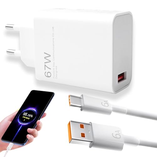 67W USB Ladegerät für Xiaomi, USB C Ladestecker Schnellladegerät Netzteil Power Adapter Ladestecker 67W LadeKabel 1.5m f...