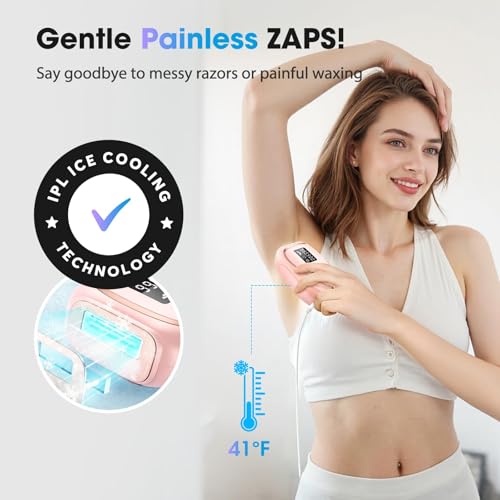 Image of IPL Laser Hair Removal Device for Women & Men - Home 45F Ice-Cooling Contact for Painless & Long-Lasting Results, 86% Hair Reduction in 3 Weeks for Full Body & Bikini Line, Hot Pink