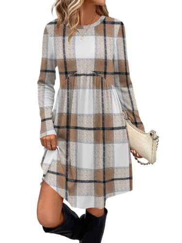 Image of OFEEFAN Long Sleeve Dress for Women Crew Neck Empire Waist Tunic Dress with Pockets