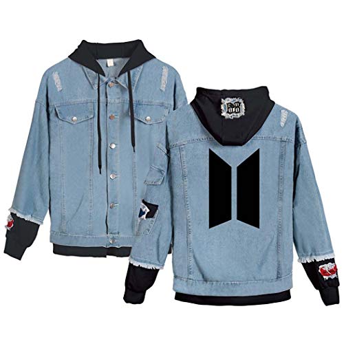 Flyself Unisex Kpop Jeansjacke für Army BTS Bangtan Boys Langarm Hoodies Pullover Denim Jacket Denim Mantel Kapuzenpullover Suga Jin Jimin Jung Kook J-Hope Rap-Monster V Cover