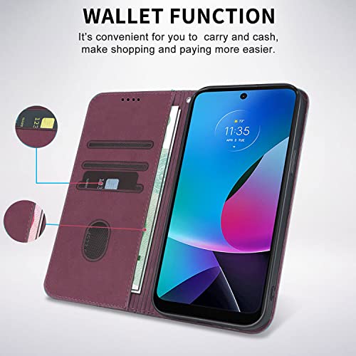 Image of Case for Motorola Moto G Play (2023), Motorola G Pure Case Wallet Premium PU Leather Folio Flip Case with Card Holder Slot Kickstand Strong Magnetic Protective Phone Cover- Wine Red