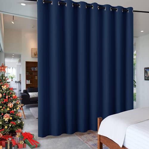 Image of RYB HOME Room Divider Curtains, Triple Weave Heavy Duty Blackout Drapes Soundproof Large Window Treatment for Bedroom Dining Hall Shared Area, W180 x L108 inches, Navy Blue, 1 Panel