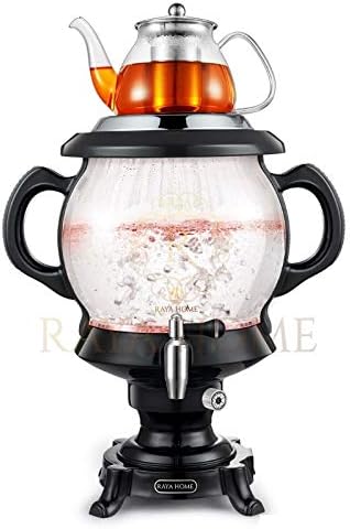 The ORIGINAL RAYA Glass Electric Samovar & Modern Tea Maker, Black| 4.5 Ltr/155 oz | Persian Samovar |Russian Samovar | Turkish Samovar
