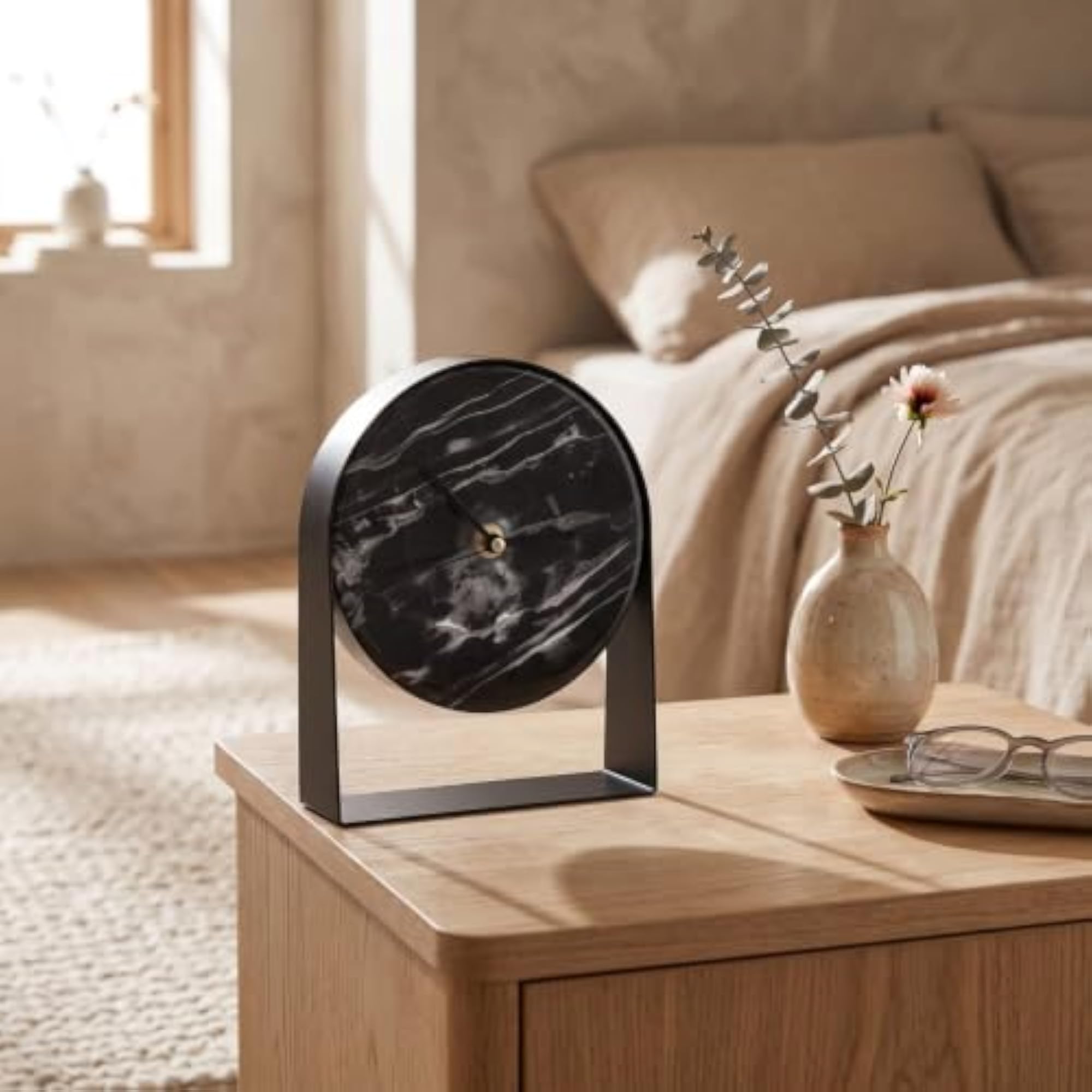 Minimalist Tabletop Clock with Arch Frame, Decorative Sculptural