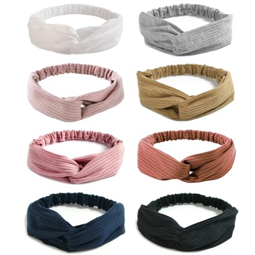 Image of DRESHOW 8 Pack Headbands for Women Yoga Knotted Headbands Elastic Criss Cross Hair Accessories Sports Head Wrap Non Slip