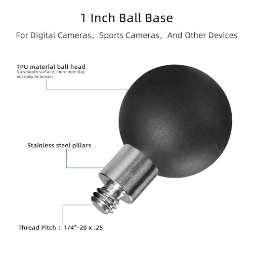 FANAUE Adaptador de esfera B-1 com haste rosqueada de 1/10.2 cm-20, compatível com suportes RAM tama