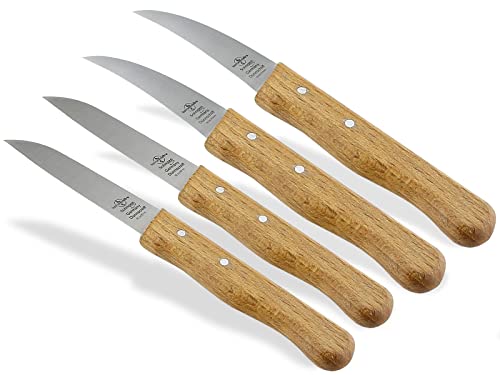 Gemüsemesser aus Solingen 4er Set Schälmesser Made in Germany Obstmesser mit Holzgriff aus Buche Küchenmesser Allzweckmesser mit scharfer rostfreier Messerklinge inkl. Etui & Klingenschutz