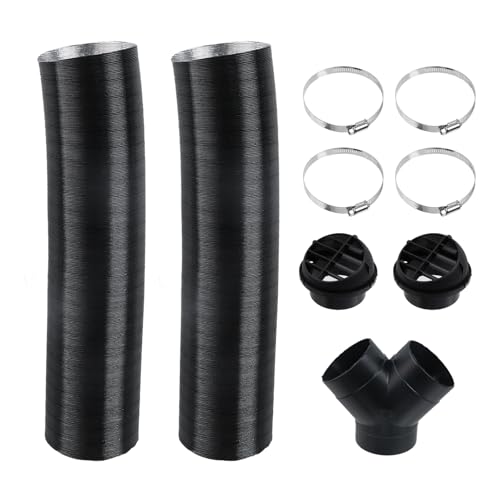 FarBoat 1Pcs Diesel Heater Exhaust Pipe Ducting Set Car AC Vent Extender 3 Inch Dryer Vent Hose with Outlet Y Branch Connector and Hose Clips, Black