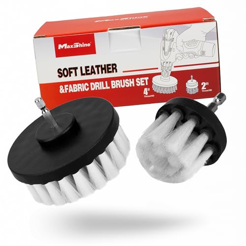 Maxshine Universal M8 Light-Duty Soft Leather & Fabric Brush Drill Attachment White Scrub Brush Kit for Fabric Leather Upholstery Convertable Top & Seats Removes Grime Stains Dirt & Buildup