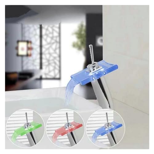 Robinet cascade LED anti-brûlure en verre chrome pour lavabo