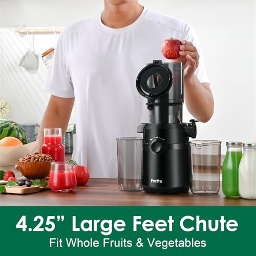 Entsafter Slow Juicer mit 108 mm XL Öffnung&1L Kapazität,Entsafter Gemüse und Obst,200W Saftpresse elektrisch mit Cold Press,Einfache Reinigung und Leiser Motor,BPA-frei(Schwarz,1L) – Bild 4
