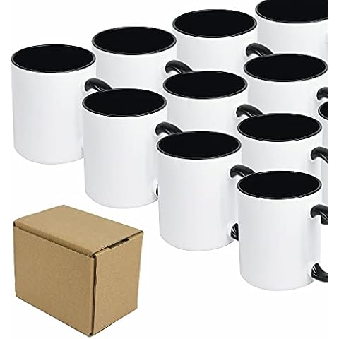 ARTONUSA Set of 24 11oz Sublimation Blank Mugs Two Tone With Black Inside Handle, With Brown Mail Order Box Cover