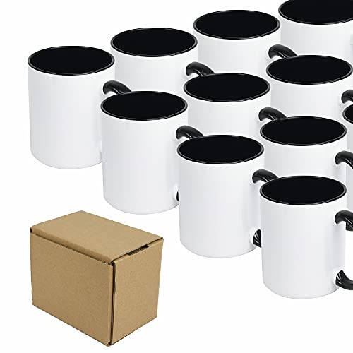 Set Of 24 11Oz Sublimation Blank Mugs Two Tone With Black Inside Handle, With Brown Mail Order Box #TOP3