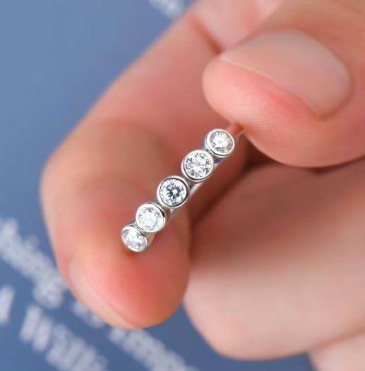 JIHANNA 0.50CTTW Moissanite Wedding Band Ring, D Color VVS1 Clarity Round Brilliant Cut 925 Sterling Silver 5-Stone Half Eternity Band Bezel Setting