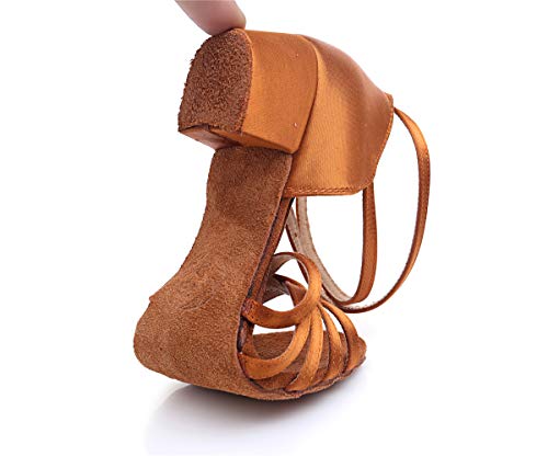 missfiona Latin Ballroom Dance Shoes for Girls Kids Satin Low Heel Salsa Tango Dancing Shoes for Women4