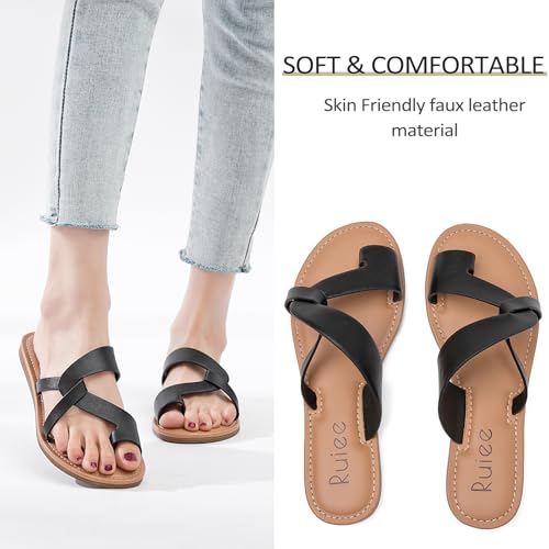Image of Ruiee Wide Width Sandals for Women, Summer Flat Slides Casual Braided Wide Feet Sandal Comfort Slip on Sandals Open Toe Beach Shoes for Women.