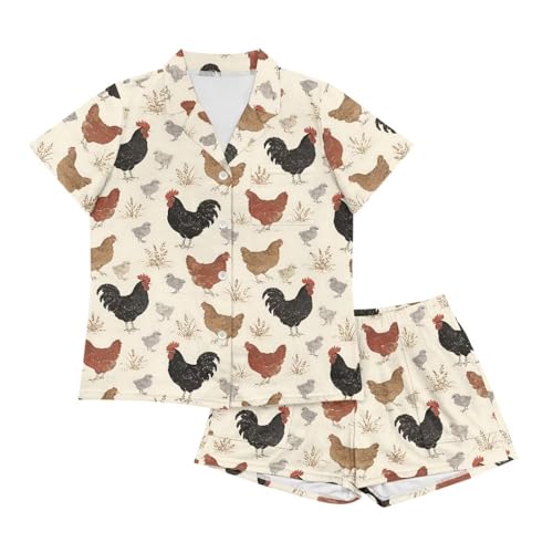 Image of Women's Short Sleeve Sleepwear Button 2 Piece Plus Size Pajamas Casual Soft Stretchy Funny Nightwear with Pockets