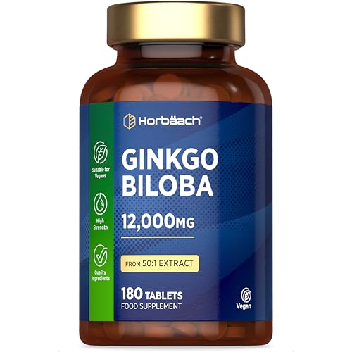 Ginkgo Biloba 12 000mg | 180 Vegan Tablets | High Strength Standardised 50:1 Extract | by Horbaach