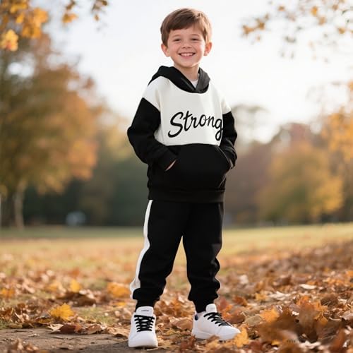 Image of Kids Boys Clothes Color Blocking Hoodie Sweatshirts and Pant 2Pcs Fall Outfits Set Size 5-10