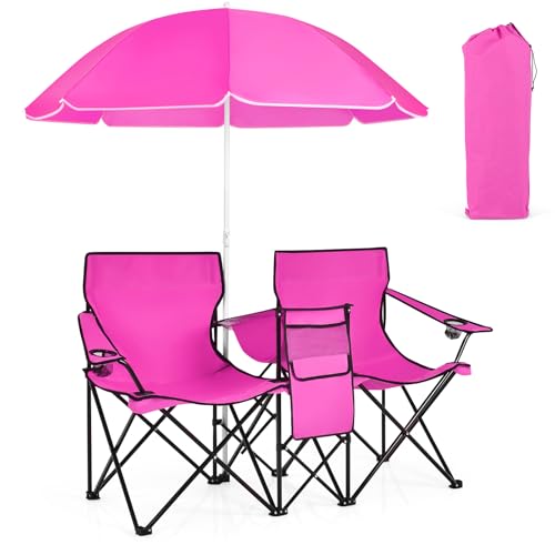 GOPLUS Doppelsitzer Campingstuhl, aus Oxford-Stoff & Stahl, mit Sonnenschirm & Tragetasche,...