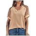 yuwo Haut d'été tendance décontracté à manches courtes et col en V pour femme - Couleur unie, beige, XL