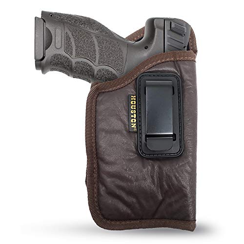 Brown IWB Gun Holster by Houston - ECO Leather Concealed Carry Soft Material | FITS Most Full Sizes, Like XDM, Glock 17/19/21, 92 FS (with Laser) (CHPB-57BL) (Right)