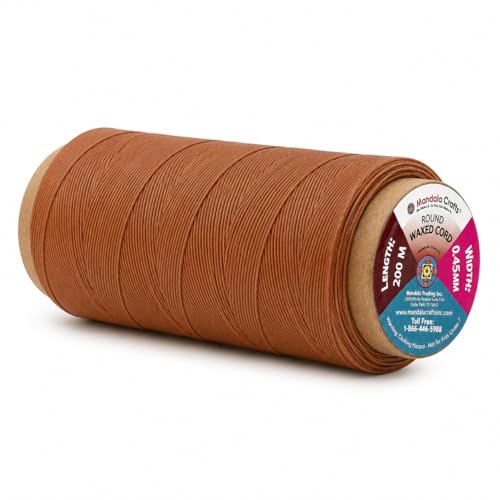 Mandala Crafts 200M 0.45mm Camel Round Waxed Thread for Leather Sewing