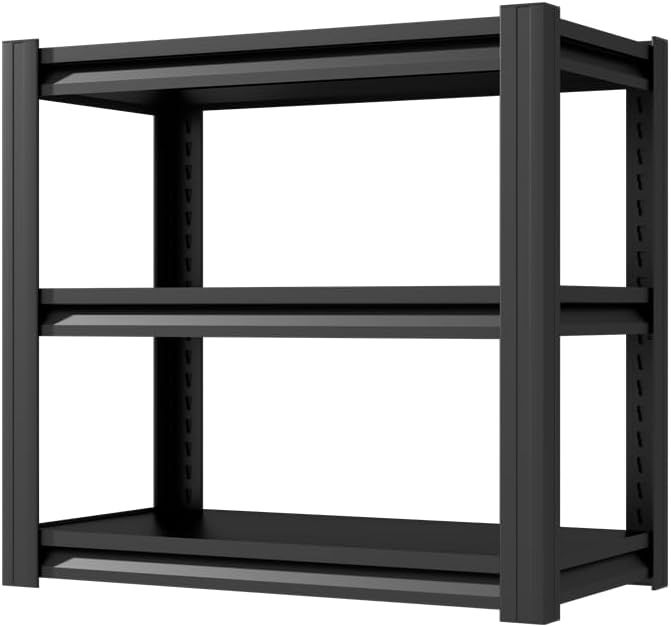 3 Tier Heavy Duty Garage Shelving Adjustable Metal Rack Storage Shelves Standing Shelf Unit for Kitchen Bathroom Pantry Garage, 34" W×31" D×18" H, Black