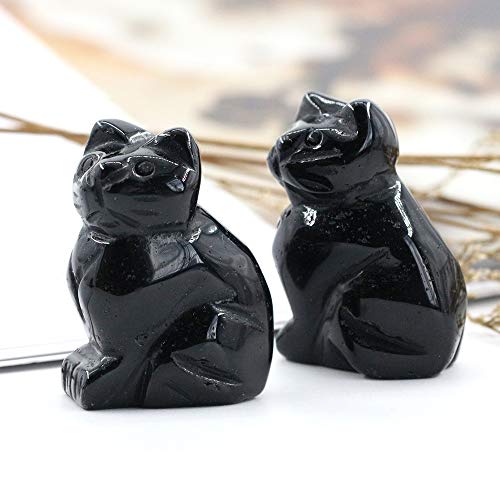 Hand Carved Healing Crystals Gemstones Black Cat Figurine Statue Decoration 1.6 Inches (Obsidian) #TOP3