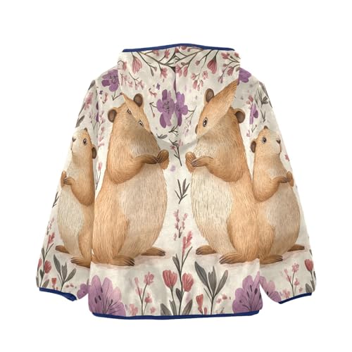 Adorable Hamsters Among Flowers Toddler Fleece Jacket Girl Boys Hooded Fleece Jacket Coat Warm Outwear Zip-up 3-10T2