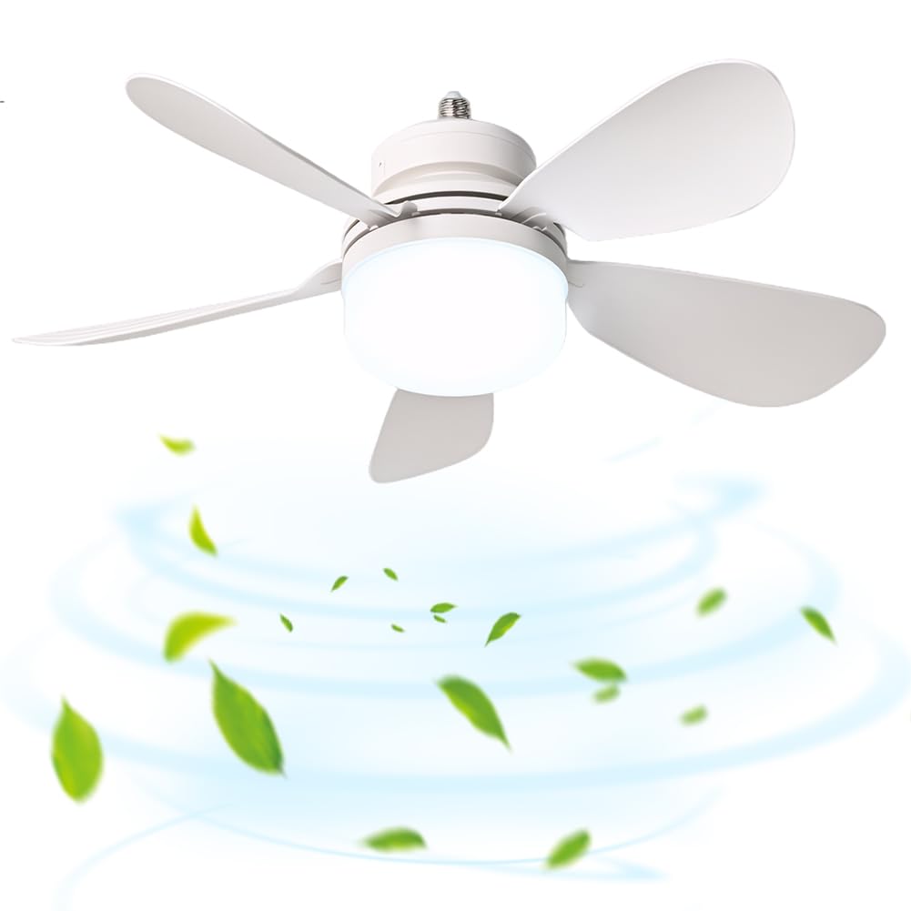 KOBONA New E27 Screw-Mouth Household Silent Fan Light Smart Ceiling Fan with Remote Control Universal Dimming Light for Dining Room Bedroom Living Room
