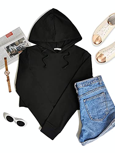 Dirass Long Sleeve Crop Tops For Women Cropped Sweatshirt Cute Hoodies For Teen Girls (Black,L) #TOP6