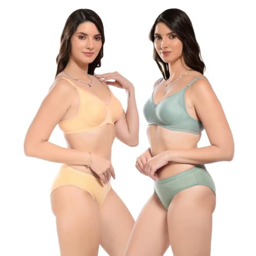 Image of SGC Women Cotton Blend Lingerie Set||Lightly Padded Wirefree Bra & Panty Set||Bridel Set for Women & Girls