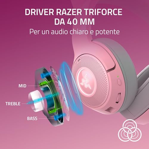 Kraken Kitty V2 BT - Auriculares RGB inalámbricos por Bluetooth con orejas de gatito (Bluetooth 5.2, Diafragmas TriForce de 40 mm, Construcción ligera de 325 g) Quartz Rosa - Cuffia gaming - Immagine 3