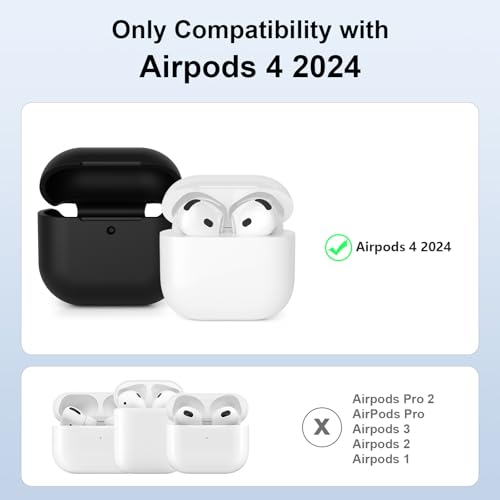 AOTUAO Hülle Kompatibel mit AirPods 4 Hülle Case (2024), Weiches Silikon Stoßfeste Schutzhülle für AirPods 4. Generation Case Cover mit Voller Sturzschutz, Front-LED Sichtbar, Schwarz