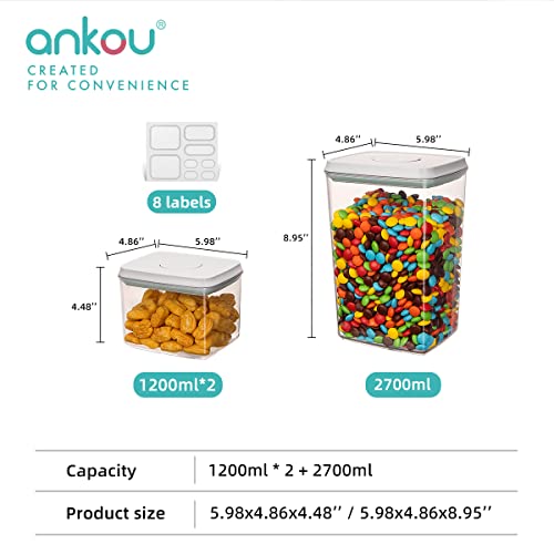 Ankou Pop Airtight Food Storage Containers, Stackable Organizing With Lids For Kitchen Pantry Cereal Snack Sugar Coffee - 3 Pcs (1.2 * 2 Qt, 2.7 Qt) #TOP5