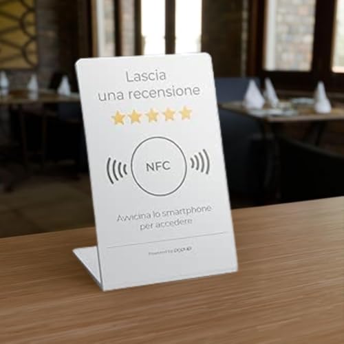 popup Espositore per Recensioni NFC PVC bianco 105 x 70mm per aumentare Recensioni su Google, TripAdvisor, Trustpilot e altro | Compatibile con Android e IOS|