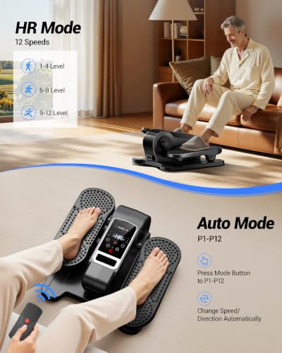 Image of Under Desk Elliptical Machine Seated Pedal Exerciser | Quiet Leg Exerciser While Sitting, Mini Portable Leg Exercise Machine with Remote, Adjustable 12-Speeds, Manual & Auto Mode